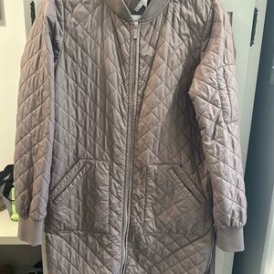 Zella Quilted Long Puffer Jacket in Mauve Taupe